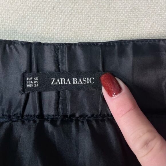 Zara Black Faux Leather High Rise Paperbag Mini Skirt with Pockets XS - Picture 10 of 11